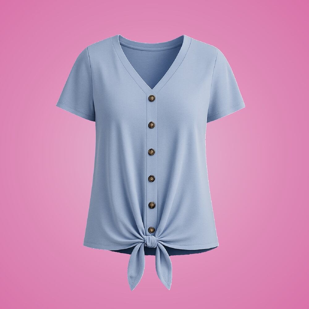 Hippie Rose Juniors Light Blue Tie Front Knit Button Down V Neck Shirt Sz Small